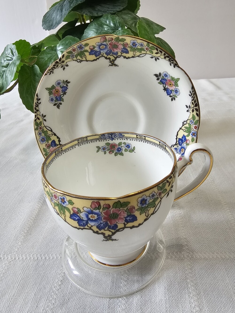 Antique Grafton Fine Bone China Floral Teacup and Saucer